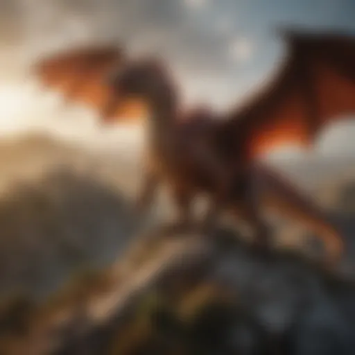 A fiery dragon soaring over a medieval landscape, symbolizing power and majesty.