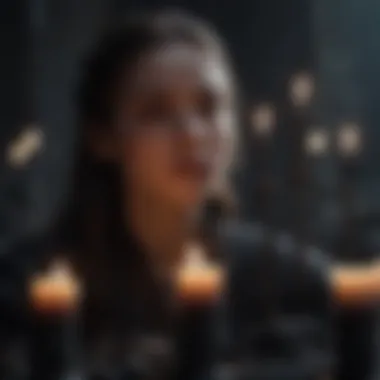 Ritualistic Use of Black Candles A scene depicting a character using black candles in a ritual, showcasing their magical significance.