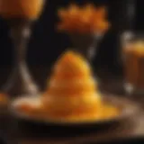 A luxurious scoop of saffron ice on a decorative plate