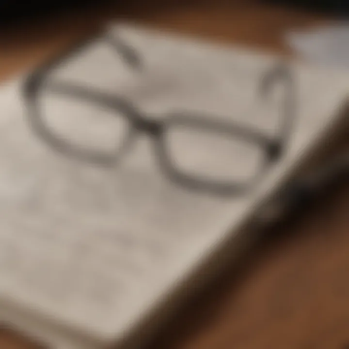 Stack of classic sitcom scripts with pen and glasses