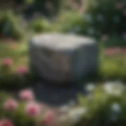 A serene garden setting featuring a beautifully crafted sympathy stone surrounded by blooming flowers.