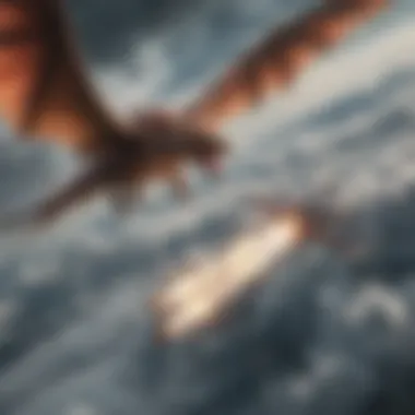 A fierce aerial battle between dragons in the clouds