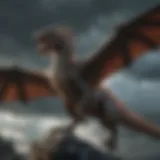 A majestic dragon soaring through a stormy sky