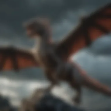 A majestic dragon soaring through a stormy sky