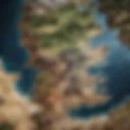 A detailed map of Westeros highlighting key locations from Game of Thrones