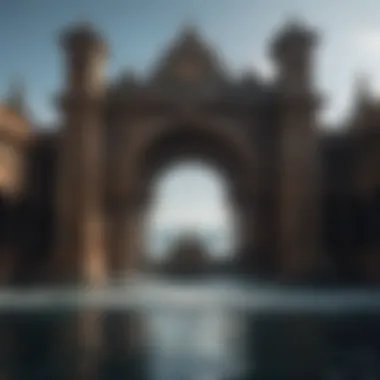 An ornate stage set for a water dance performance