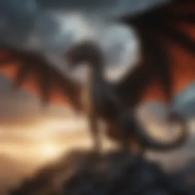 A majestic dragon soaring through a dramatic sky.