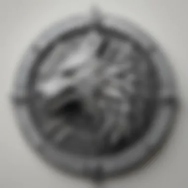 House Stark's Direwolf Emblem The iconic direwolf emblem of House Stark against a pristine white backdrop.