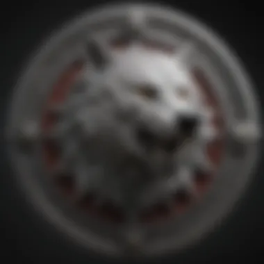 A close-up of the direwolf emblem symbolizing loyalty and honor in Westeros.