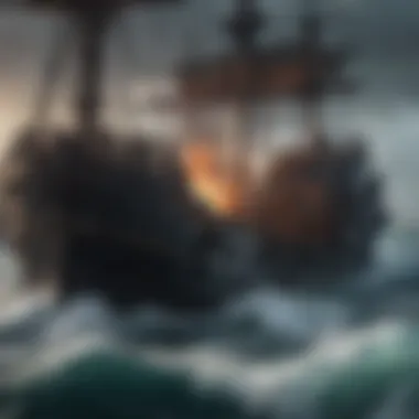 Chaos and Strategy at Sea A tense moment during a sea battle, highlighting the chaos and strategy