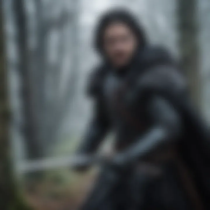 Jon Snow wielding a sword in battle, symbolizing leadership