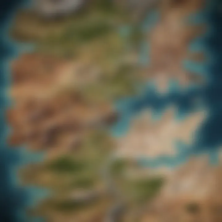 A detailed map of Westeros showcasing its various regions and landmarks