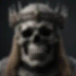 Symbolic representation of a crown and a skull, evoking the themes of power and mortality