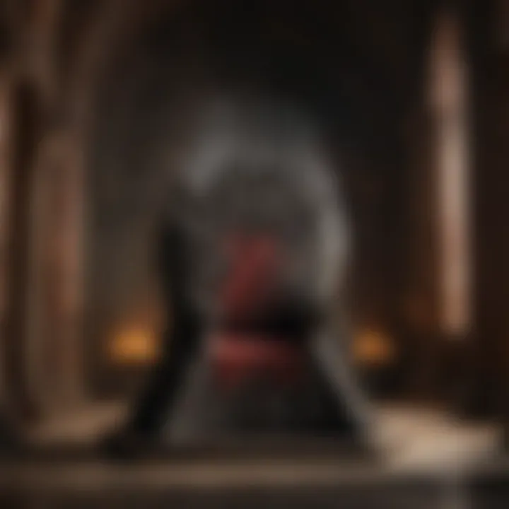 The Iron Throne, a symbol of power and ambition, set within the Red Keep.