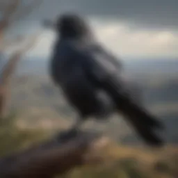 A raven perched on a branch overlooking the Stark lands