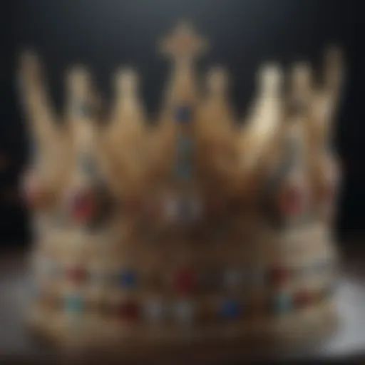 A detailed depiction of a royal crown adorned with jewels