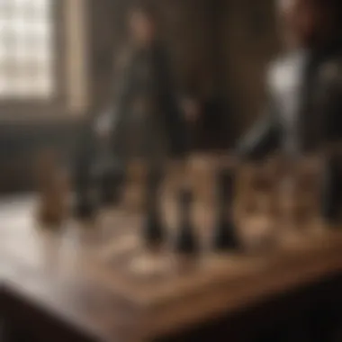 An intricate chessboard symbolizing power dynamics and strategy in Westeros