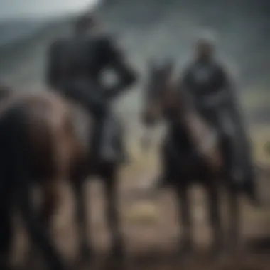 Unexpected Alliances A dramatic scene showcasing a surprising alliance in the series