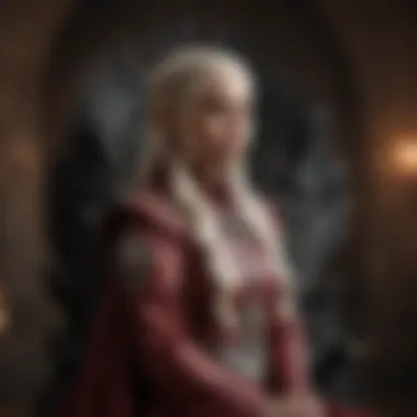 Daenerys Targaryen in her regal attire, symbolizing her claim to the throne