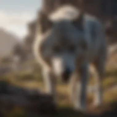 The Dire Wolf in Its Natural Habitat A dire wolf in a prehistoric landscape
