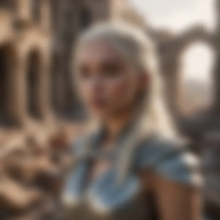 Daenerys amidst the ruins of a city, reflecting on her choices