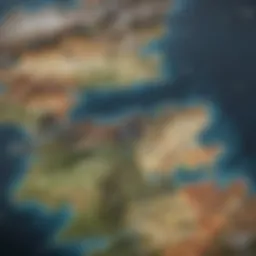 A detailed map of Westeros showcasing the major kingdoms and their borders.