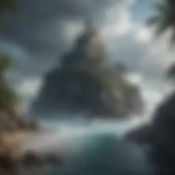 Illustration of a mysterious island shrouded in mist