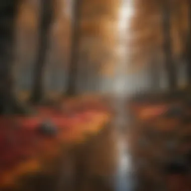 The Bountiful Forests of the Reach A vibrant scene depicting the autumnal hues of a forest in the Reach, rich in flora.