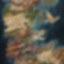 A detailed map of Westeros highlighting key regions and houses