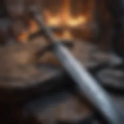 A mythical glowing sword embedded in stone, radiating light
