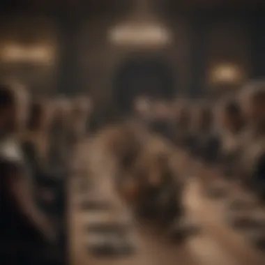 Noble Gathering in Westeros A gathering of noble houses, illustrating political alliances.