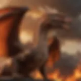 A dragon soaring through a fiery sky