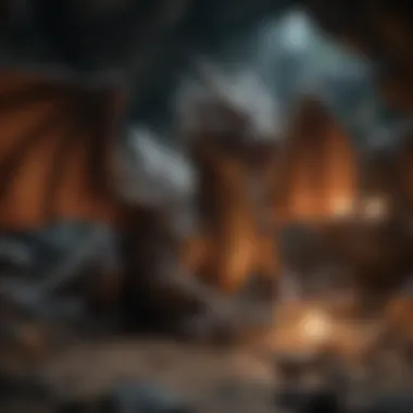 A powerful dragon guarding its treasure in a cave