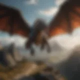 A majestic dragon soaring over a mythical landscape