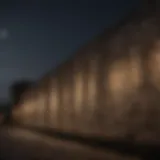 A dark and imposing view of the Wall, illuminated by the moonlight.