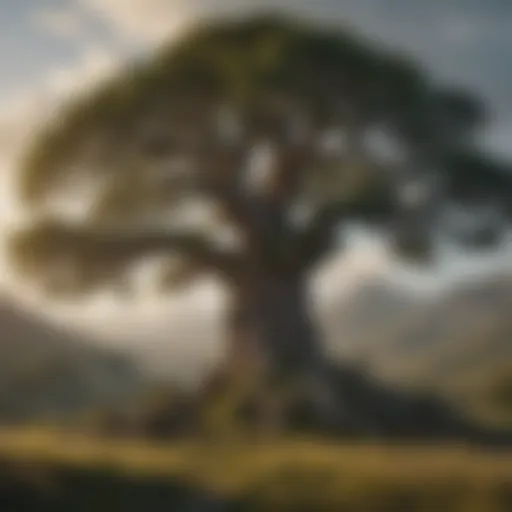 The majestic old oak standing tall amidst the backdrop of Westeros