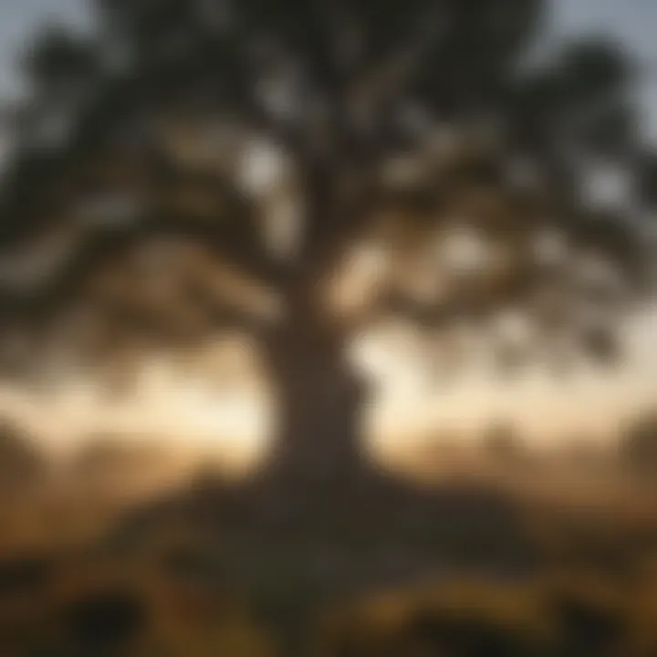 A serene twilight scene featuring the old oak, representing legacy