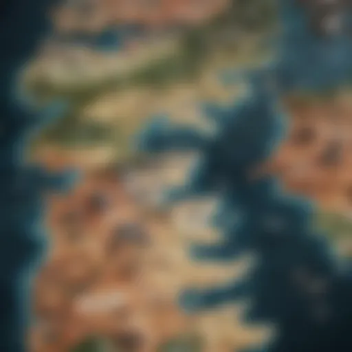 A map of Westeros highlighting key locations in the Game of Thrones series