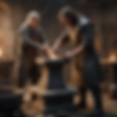 Forging Destiny: The Blacksmith and the Anvil A blacksmith at work, emphasizing the transformation and resilience embodied by the rock anvil.