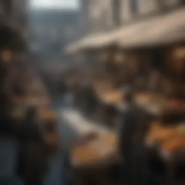 Economic Activity in the Markets of Westeros Depiction of a bustling market scene in Westeros