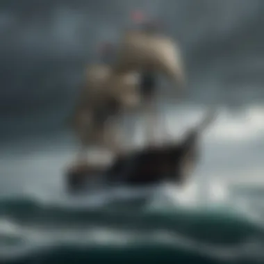 Historic Ship and Maritime Vigilance A historic ship navigating through stormy waters, symbolizing maritime vigilance.