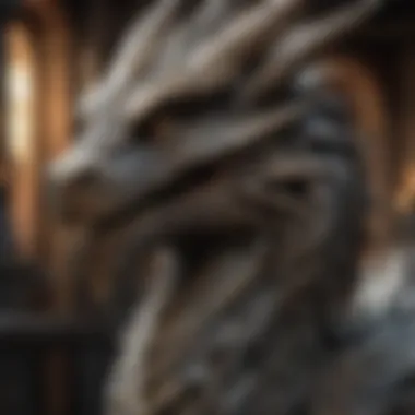 Intricate Details of Dragon Sculpture A close-up of a dragon statue highlighting intricate details
