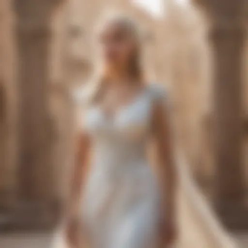 Daenerys Targaryen in her iconic white dress, symbolizing purity and transformation.