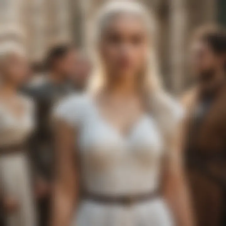 A scene from 'Game of Thrones' where Daenerys's dress reflects her character evolution.