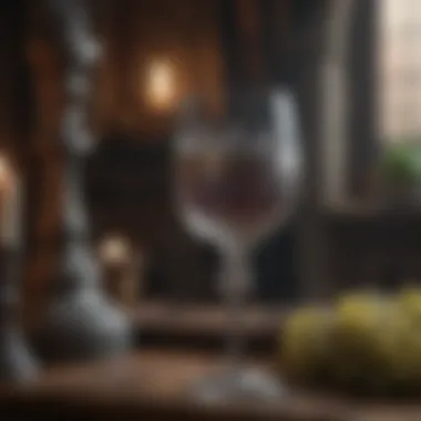 Ornate Wine Glass in a Medieval Setting An ornate wine glass set against a medieval backdrop resembling the Game of Thrones aesthetic.