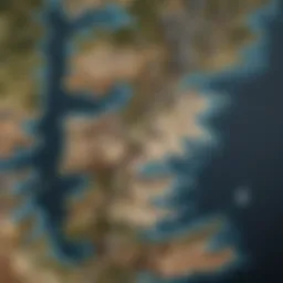 Detailed geographical layout of Westeros highlighting major regions