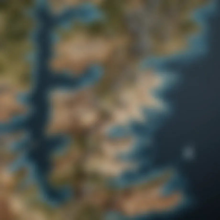 Detailed geographical layout of Westeros highlighting major regions