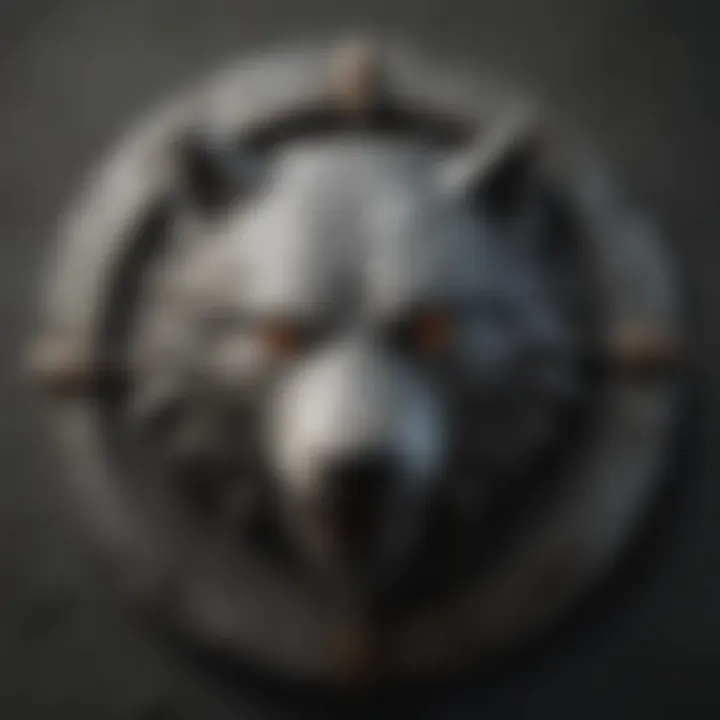 A close-up of a direwolf sigil representing House Stark