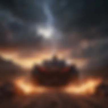Celestial Conflict: The Power of the Gods A celestial battle between gods, showcasing lightning and fire in the sky.