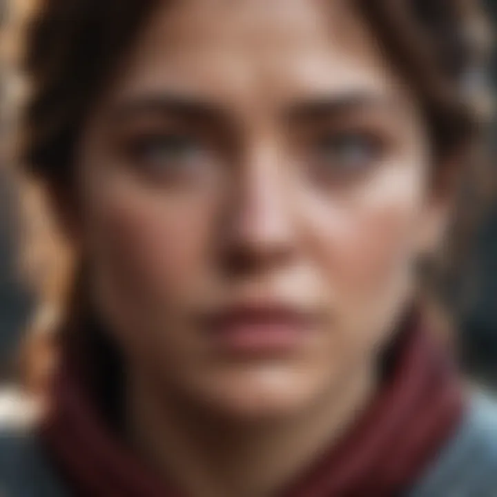 A close-up of a character's determined expression during a moment of conflict.